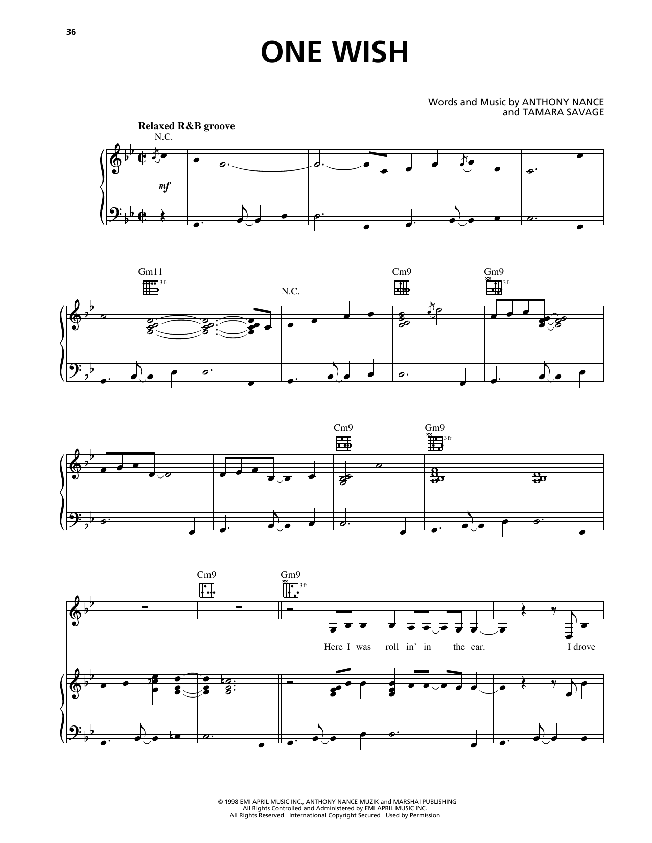 Deborah Cox One Wish Sheet Music Notes & Chords for Piano, Vocal & Guitar Chords (Right-Hand Melody) - Download or Print PDF
