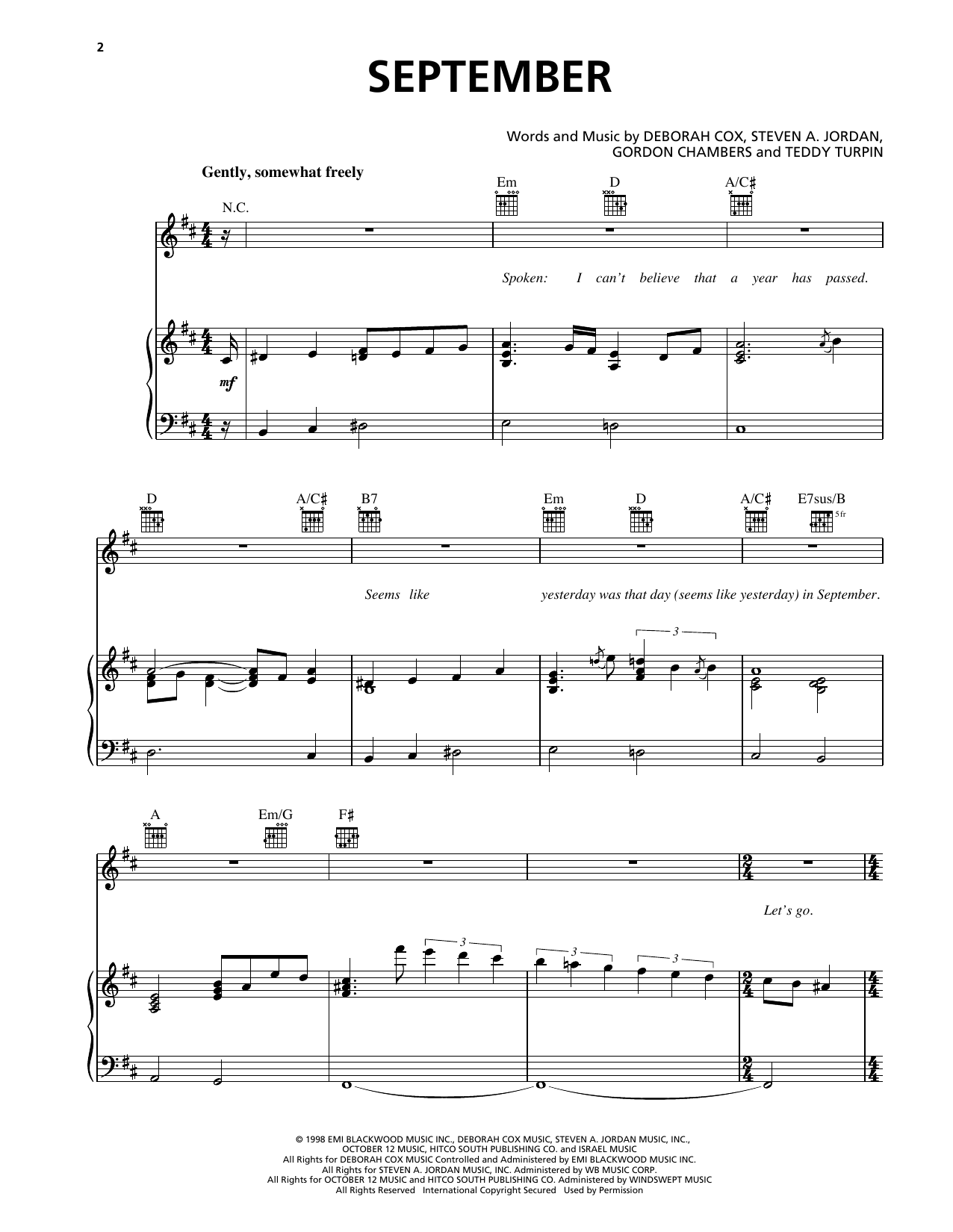 Deborah Cox September Sheet Music Notes & Chords for Piano, Vocal & Guitar Chords (Right-Hand Melody) - Download or Print PDF Deborah Cox September Sheet Music Notes & Chords for Piano, Vocal & Guitar Chords (Right-Hand Melody) - Download or Print PDF