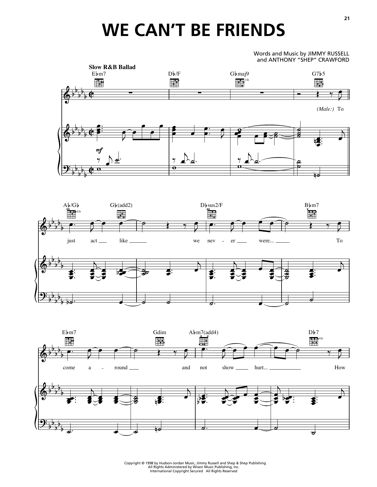 Deborah Cox We Can't Be Friends Sheet Music Notes & Chords for Piano, Vocal & Guitar Chords (Right-Hand Melody) - Download or Print PDF Deborah Cox We Can't Be Friends Sheet Music Notes & Chords for Piano, Vocal & Guitar Chords (Right-Hand Melody) - Download or Print PDF
