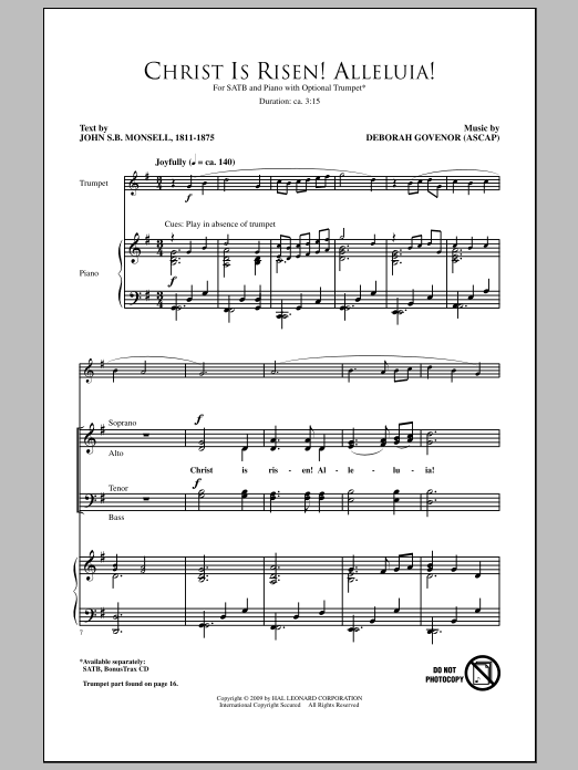 Deborah Governor Christ Is Risen! Alleluia! Sheet Music Notes & Chords for SATB - Download or Print PDF