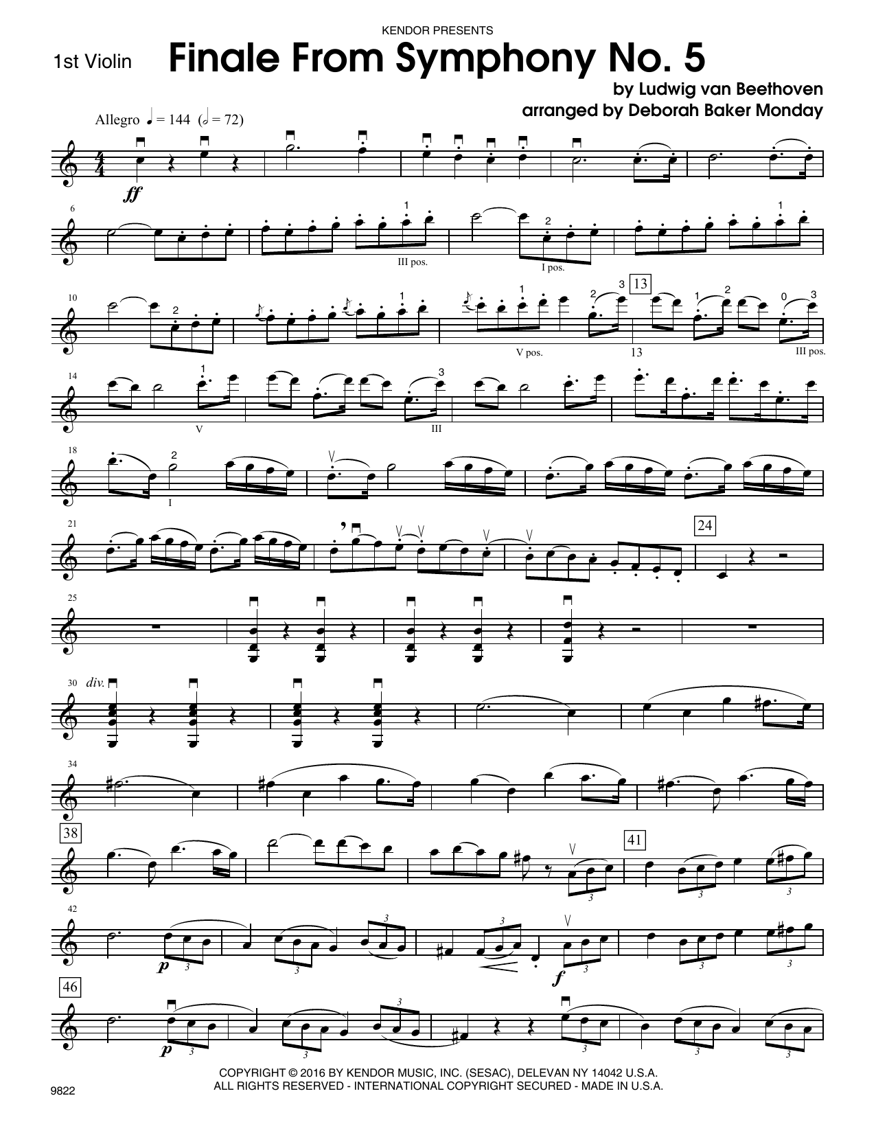 Preview Deborah Baker Monday Finale from Symphony No. 5 - 1st Violin Classical sheet music, notes and chords for Orchestra, SKU: 359962 Finale from Symphony No. 5 - 1st Violin sheet music
