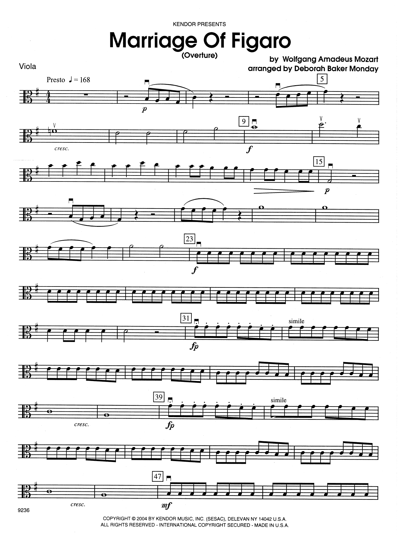 Marriage Of Figaro (Overture) - Viola sheet music