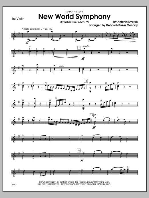 New World Symphony (Symphony No. 9, Mvt. IV) - Violin 1 sheet music