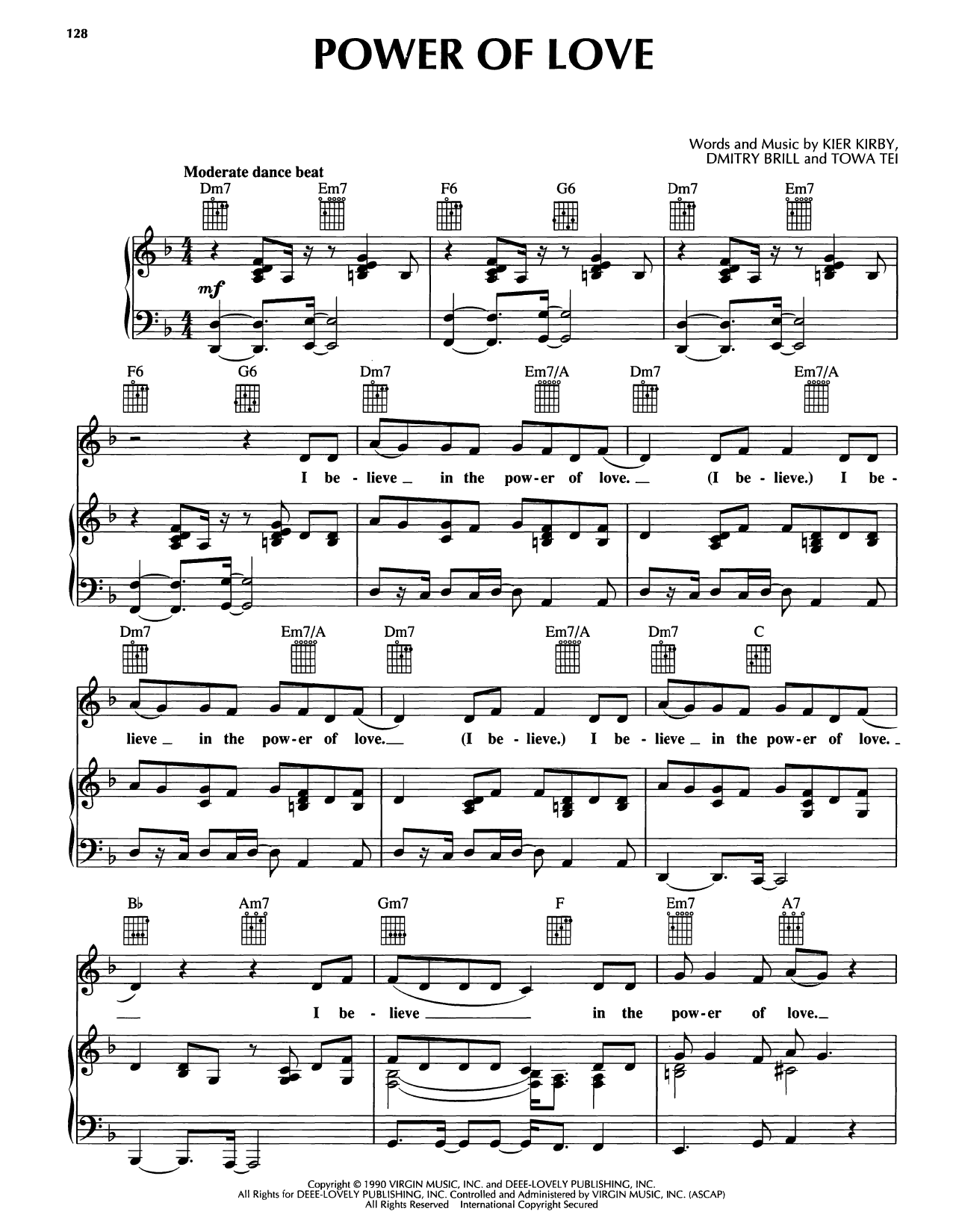 Deee-Lite Power Of Love Sheet Music Notes & Chords for Piano, Vocal & Guitar Chords (Right-Hand Melody) - Download or Print PDF