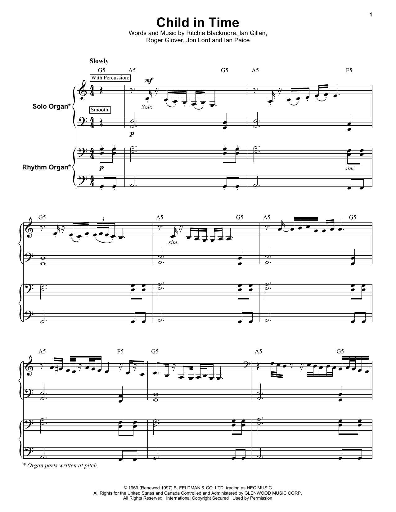 Deep Purple Child In Time Sheet Music Notes & Chords for Keyboard Transcription - Download or Print PDF