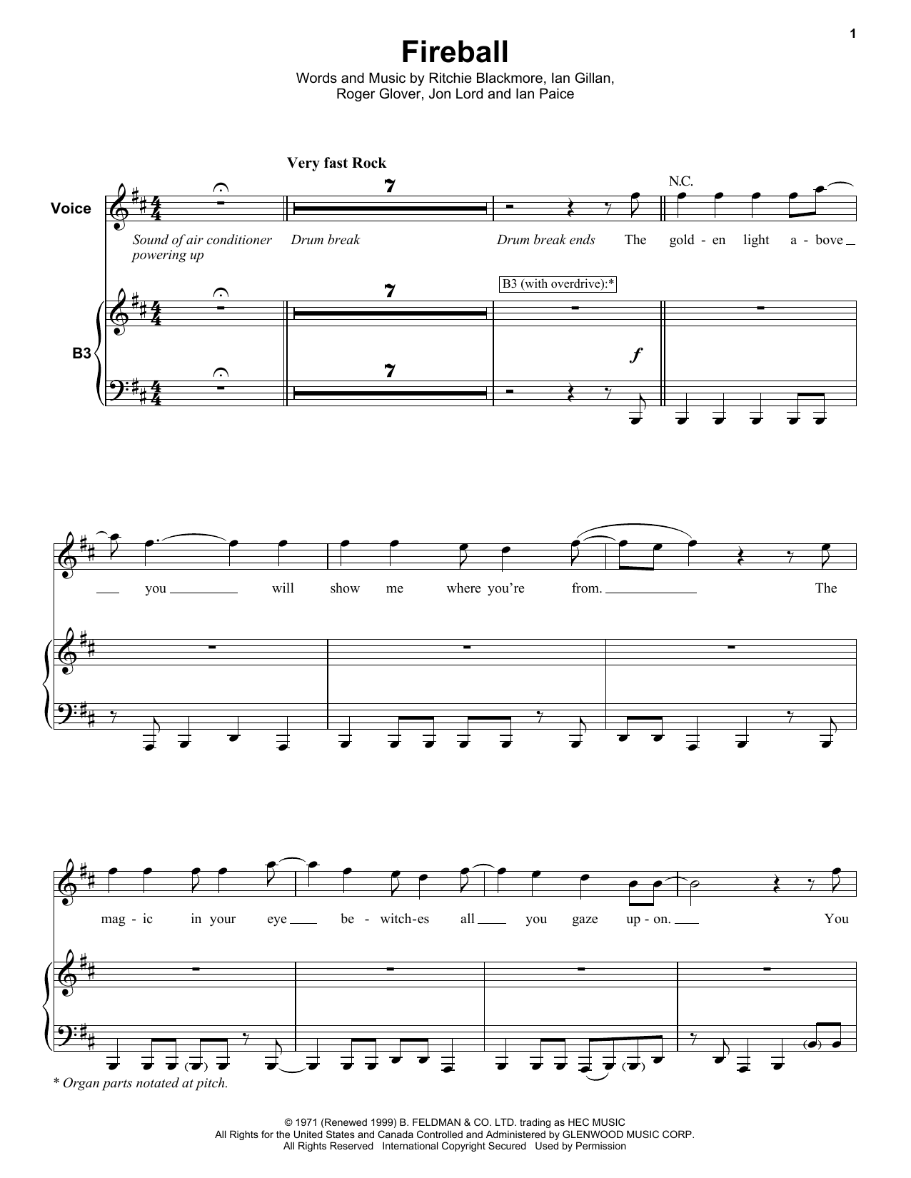 Deep Purple Fireball Sheet Music Notes & Chords for Keyboard Transcription - Download or Print PDF