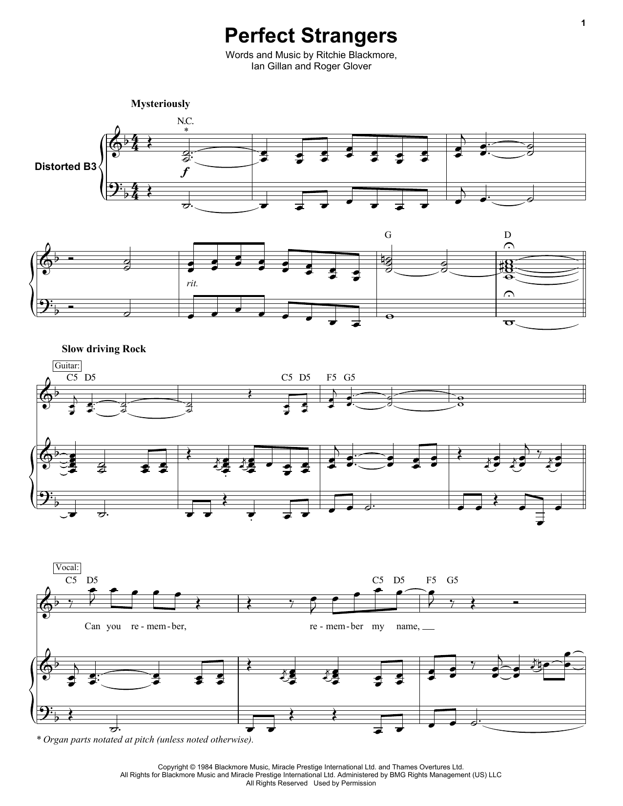 Deep Purple Perfect Strangers Sheet Music Notes & Chords for Keyboard Transcription - Download or Print PDF