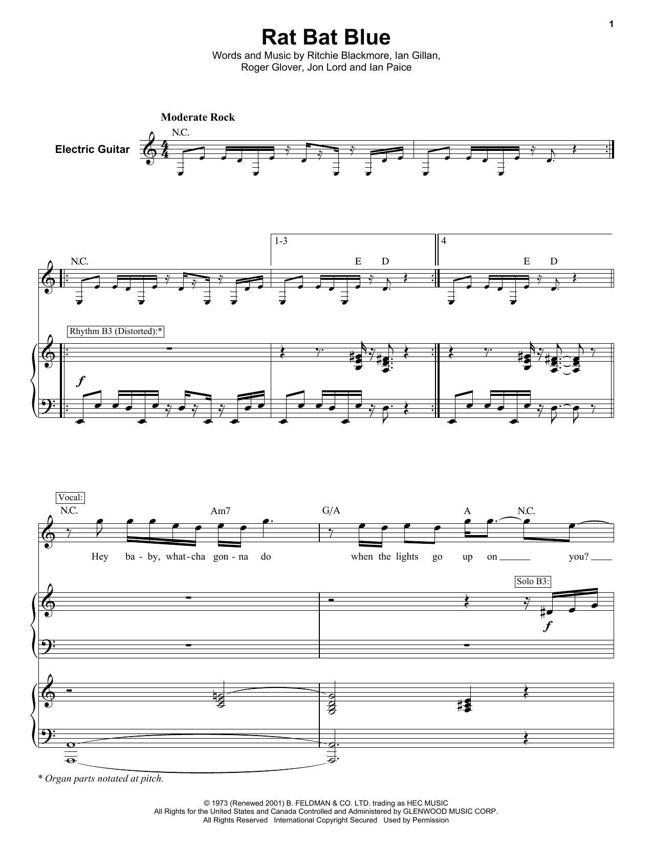 Deep Purple Rat Bat Blue Sheet Music Notes & Chords for Keyboard Transcription - Download or Print PDF