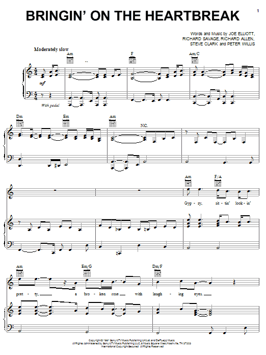 Def Leppard Bringin' On The Heartbreak Sheet Music Notes & Chords for Piano, Vocal & Guitar (Right-Hand Melody) - Download or Print PDF