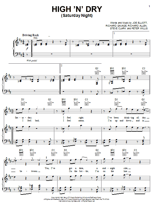 Def Leppard High 'N' Dry (Saturday Night) Sheet Music Notes & Chords for Guitar Tab - Download or Print PDF
