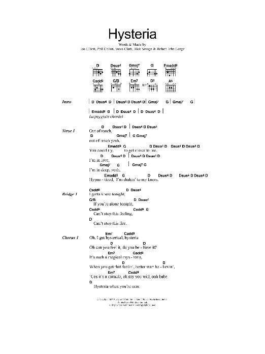 Def Leppard Hysteria Sheet Music Notes & Chords for Guitar Tab Play-Along - Download or Print PDF