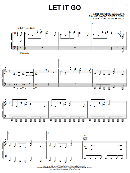 Def Leppard Let It Go Sheet Music Notes & Chords for Piano, Vocal & Guitar (Right-Hand Melody) - Download or Print PDF