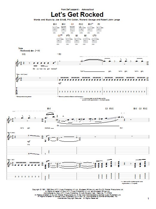 Def Leppard Let's Get Rocked Sheet Music Notes & Chords for Guitar Tab - Download or Print PDF