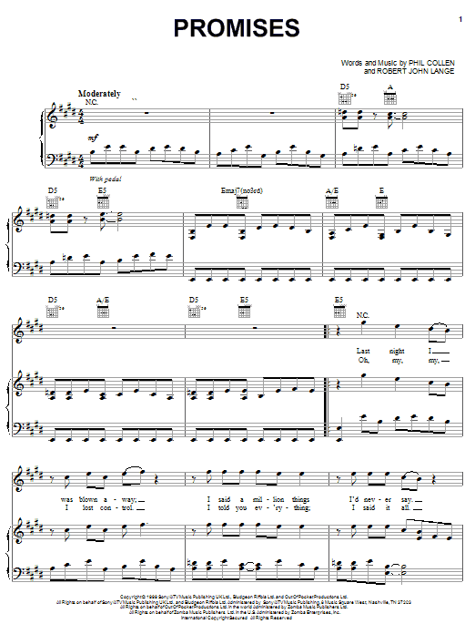 Def Leppard Promises Sheet Music Notes & Chords for Piano, Vocal & Guitar (Right-Hand Melody) - Download or Print PDF