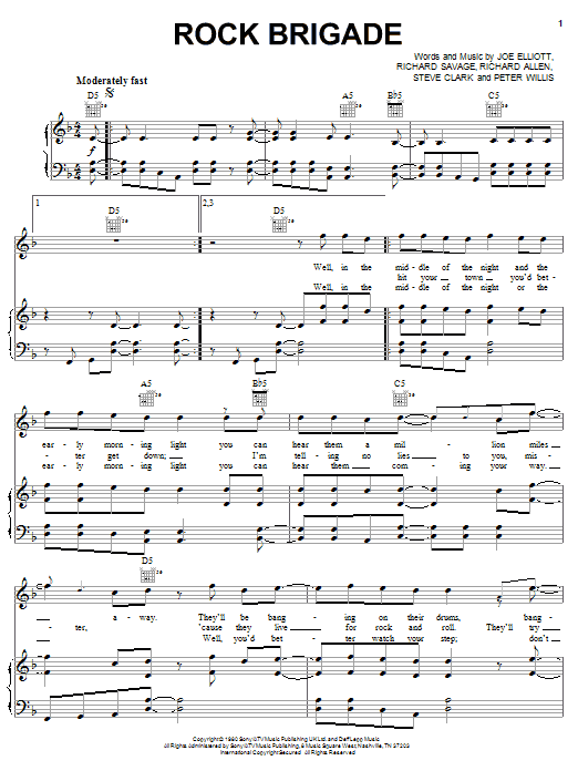 Def Leppard Rock Brigade Sheet Music Notes & Chords for Piano, Vocal & Guitar (Right-Hand Melody) - Download or Print PDF