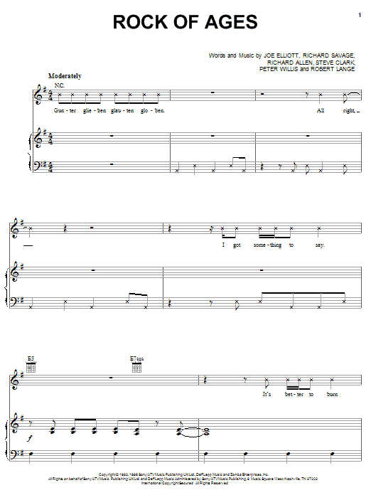 Def Leppard Rock Of Ages Sheet Music Notes & Chords for Easy Guitar Tab - Download or Print PDF