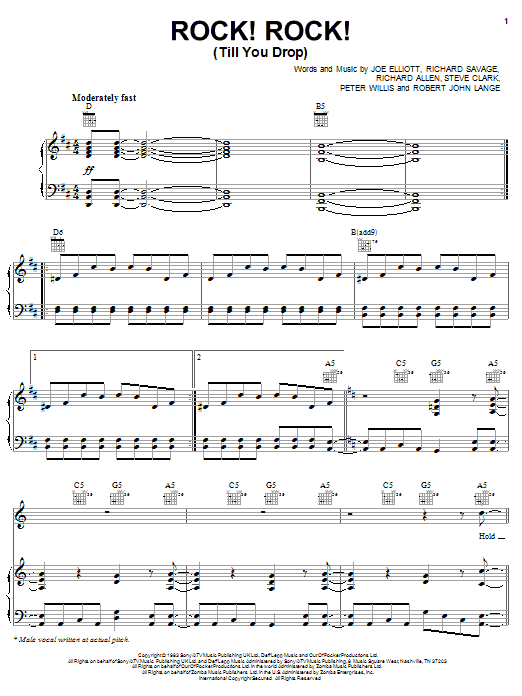Preview Def Leppard Rock! Rock! (Till You Drop) Pop sheet music, notes and chords for Piano, Vocal & Guitar (Right-Hand Melody), SKU: 54222 Rock! Rock! (Till You Drop) sheet music