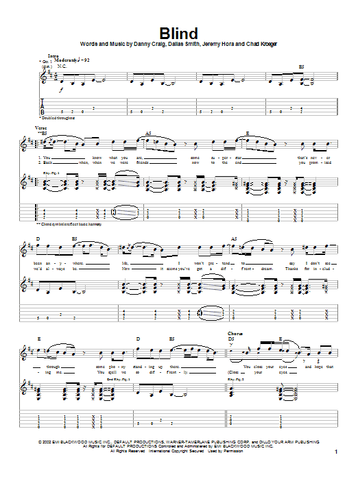 Default Blind Sheet Music Notes & Chords for Guitar Tab - Download or Print PDF