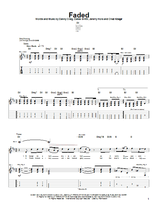 Default Faded Sheet Music Notes & Chords for Guitar Tab - Download or Print PDF