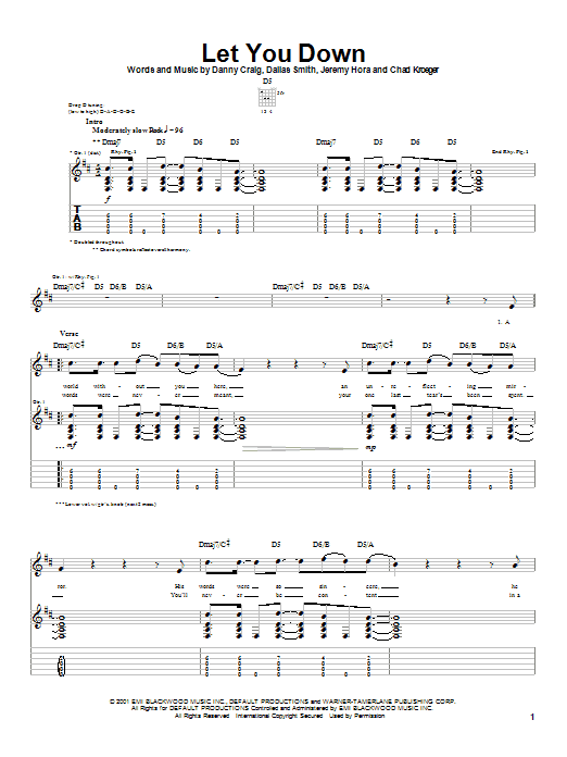 Default Let You Down Sheet Music Notes & Chords for Guitar Tab - Download or Print PDF