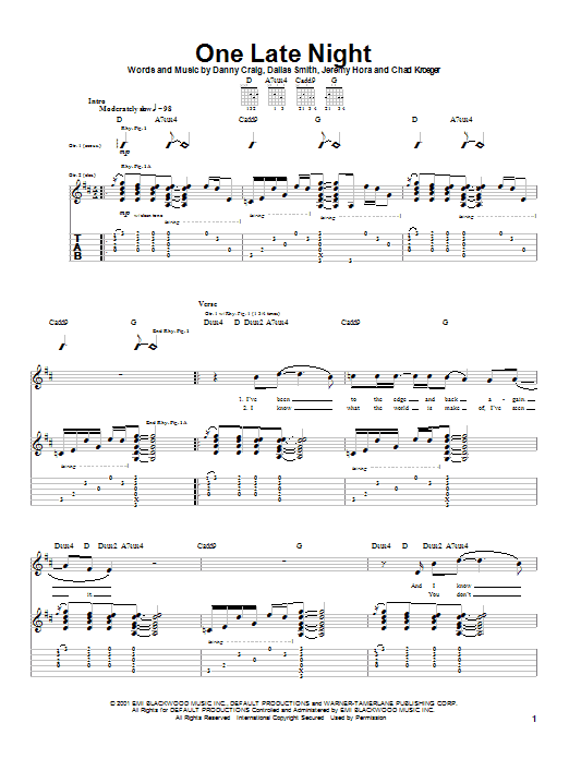 Default One Late Night Sheet Music Notes & Chords for Guitar Tab - Download or Print PDF