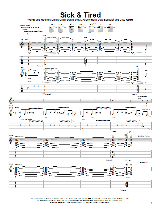 Default Sick & Tired Sheet Music Notes & Chords for Guitar Tab - Download or Print PDF