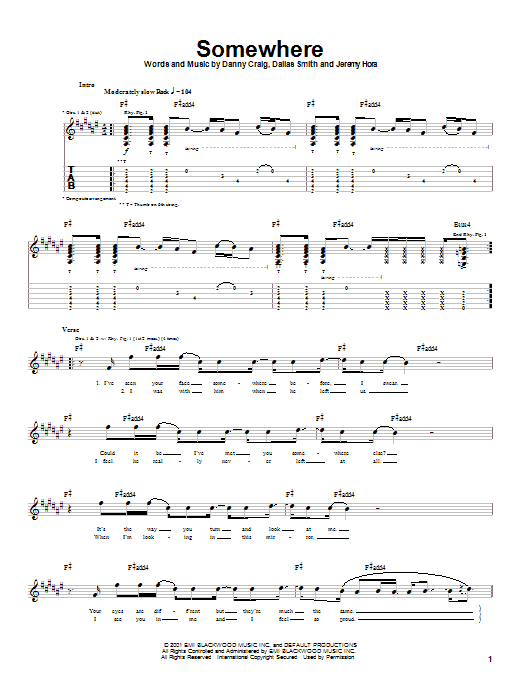 Default Somewhere Sheet Music Notes & Chords for Guitar Tab - Download or Print PDF
