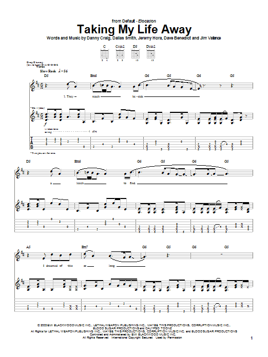 Default Taking My Life Away Sheet Music Notes & Chords for Guitar Tab - Download or Print PDF