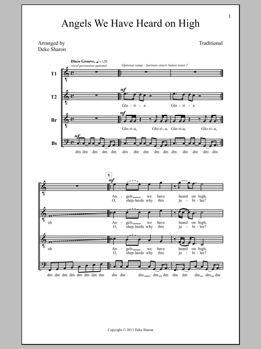 Deke Sharon Angels We Have Heard on High Sheet Music Notes & Chords for Choral - Download or Print PDF