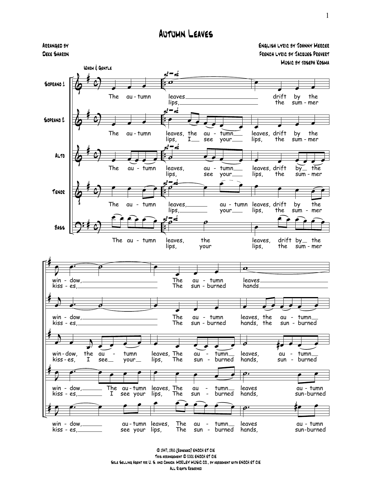 Deke Sharon Autumn Leaves Sheet Music Notes & Chords for Choral - Download or Print PDF