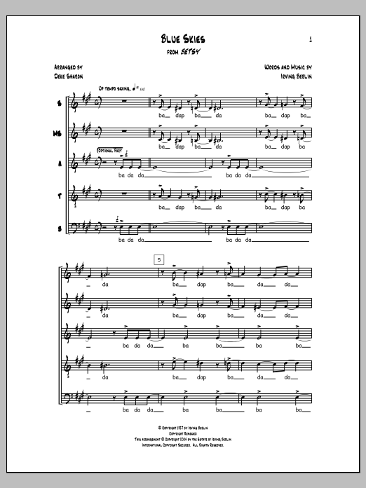 Deke Sharon Blue Skies Sheet Music Notes & Chords for Choral - Download or Print PDF