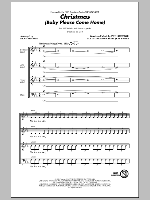 Deke Sharon Christmas (Baby Please Come Home) (from NBC's The Sing-Off) Sheet Music Notes & Chords for SATB - Download or Print PDF