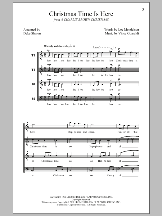 Deke Sharon Christmas Time Is Here Sheet Music Notes & Chords for TTBB - Download or Print PDF