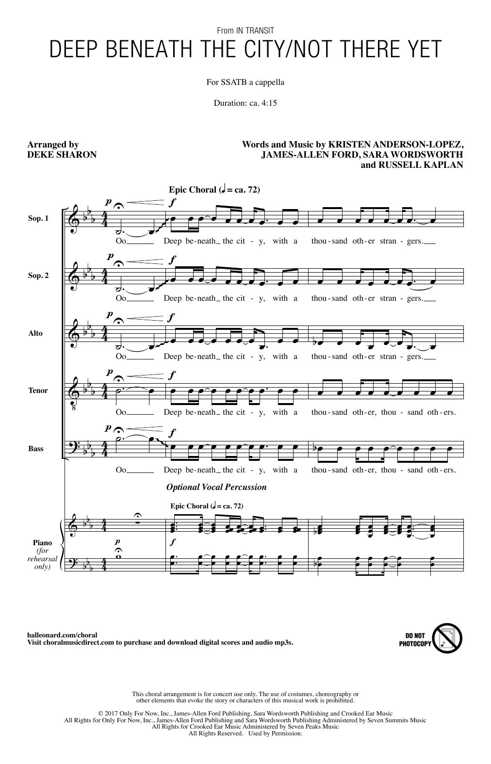 Deke Sharon Deep Beneath The City/Not There Yet Sheet Music Notes & Chords for SATB - Download or Print PDF