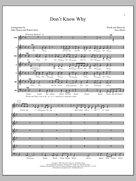 Deke Sharon Don't Know Why Sheet Music Notes & Chords for Choral - Download or Print PDF