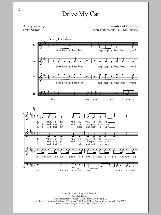 Deke Sharon Drive My Car Sheet Music Notes & Chords for SATB - Download or Print PDF