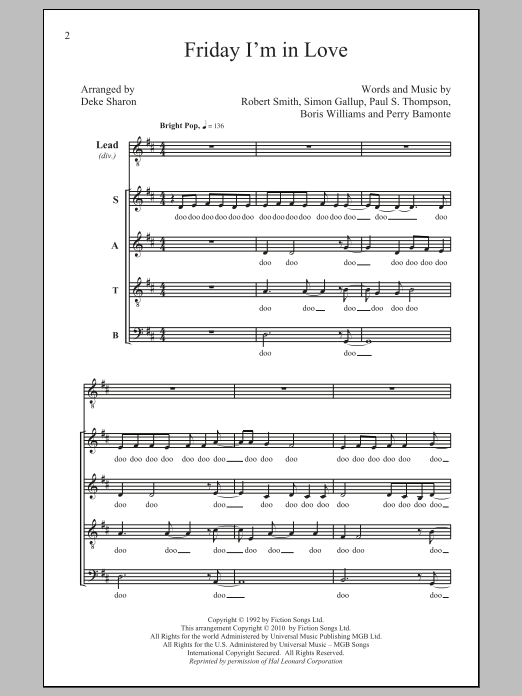 Deke Sharon Friday I'm In Love Sheet Music Notes & Chords for SATB - Download or Print PDF