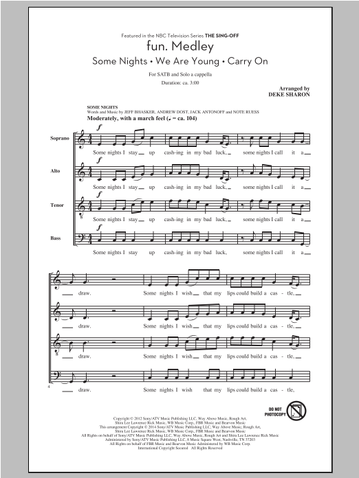 Deke Sharon Fun. Medley from the Sing-Off Sheet Music Notes & Chords for SATB - Download or Print PDF Deke Sharon Fun. Medley from the Sing-Off Sheet Music Notes & Chords for SATB - Download or Print PDF