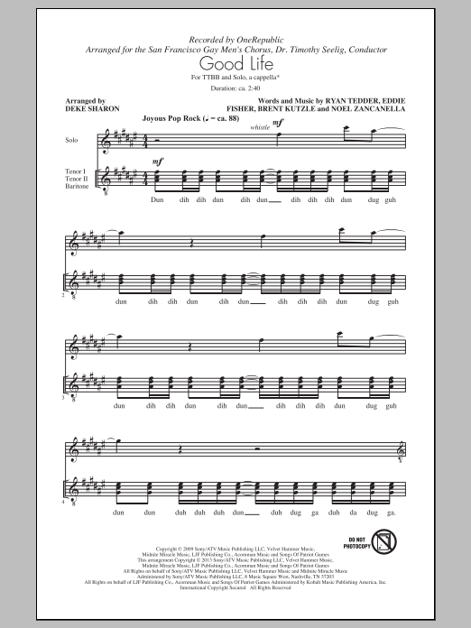 Deke Sharon Good Life Sheet Music Notes & Chords for TTBB - Download or Print PDF