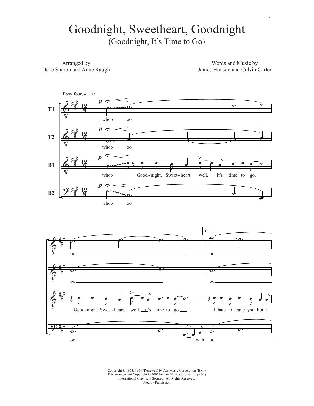 Deke Sharon Goodnight, Sweetheart, Goodnight (Goodnight, It's Time to Go) Sheet Music Notes & Chords for TTBB - Download or Print PDF