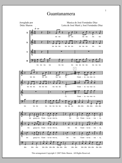 Deke Sharon Guantanamera Sheet Music Notes & Chords for Choral - Download or Print PDF