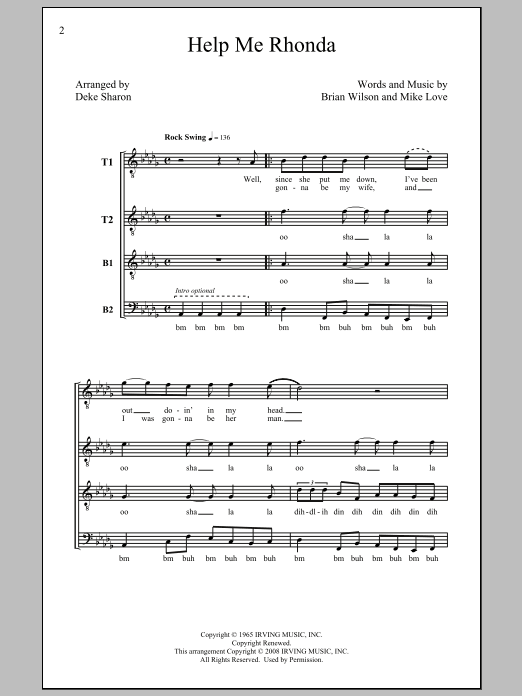 Deke Sharon Help Me Rhonda Sheet Music Notes & Chords for TTBB - Download or Print PDF