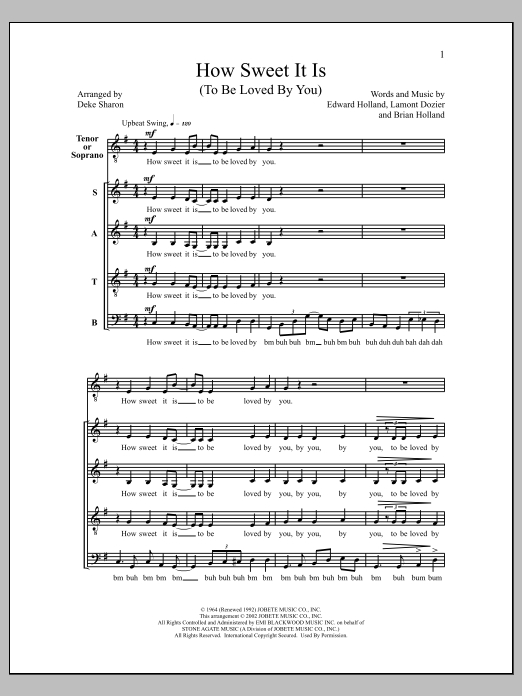 Deke Sharon How Sweet It Is (To Be Loved by You) Sheet Music Notes & Chords for Choral - Download or Print PDF