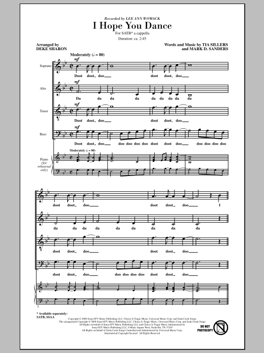 Deke Sharon I Hope You Dance Sheet Music Notes & Chords for SATB - Download or Print PDF