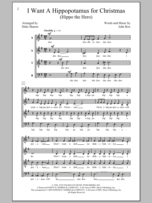 Deke Sharon I Want A Hippopotamus For Christmas (Hippo The Hero) Sheet Music Notes & Chords for SATB - Download or Print PDF