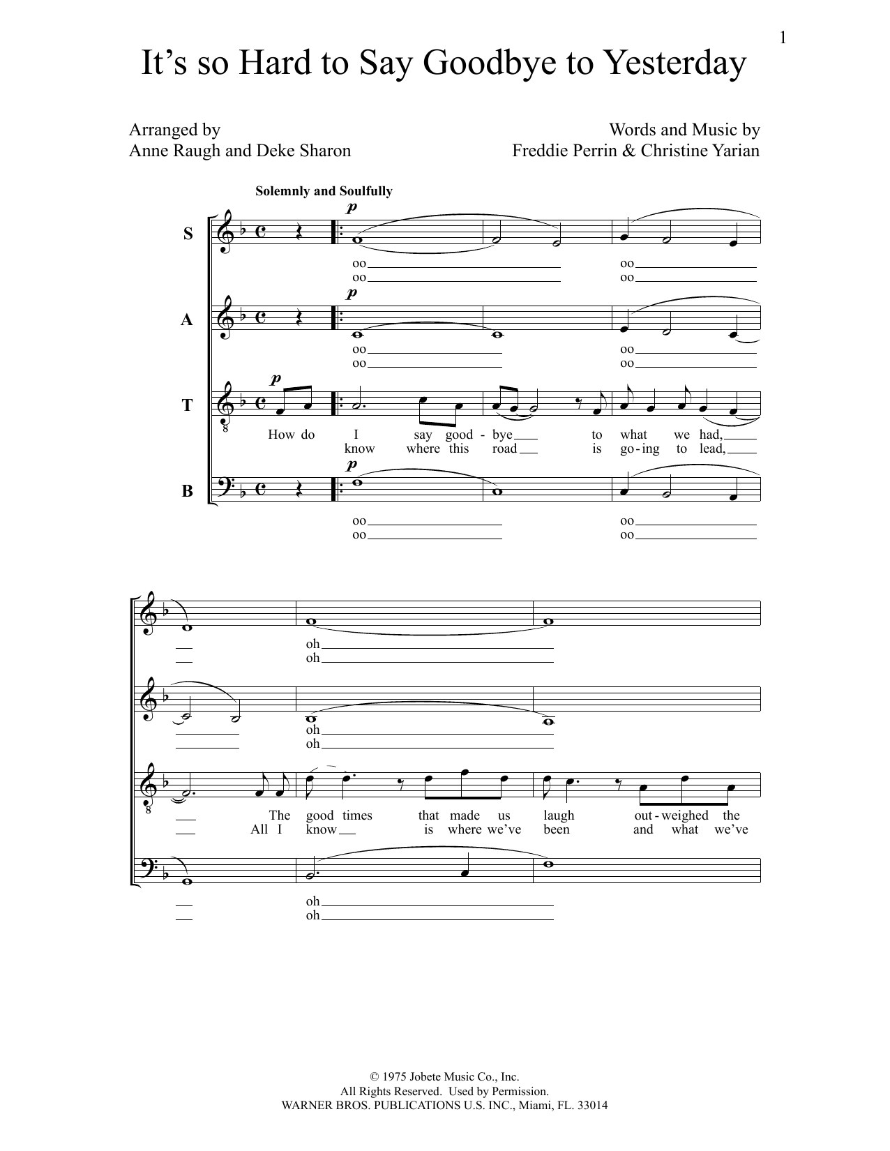 Deke Sharon It's so Hard to Say Goodbye to Yesterday Sheet Music Notes & Chords for Choral - Download or Print PDF