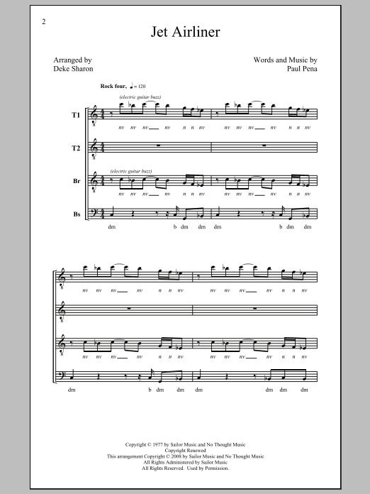 Deke Sharon Jet Airliner Sheet Music Notes & Chords for TTBB - Download or Print PDF