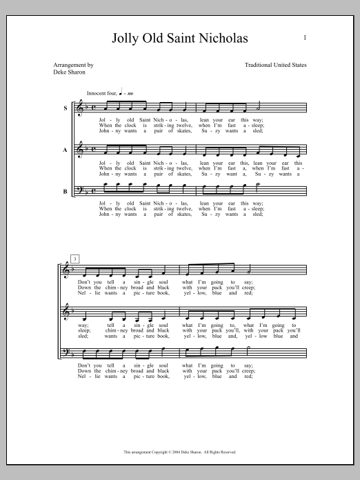 Deke Sharon Jolly Old Saint Nicholas Sheet Music Notes & Chords for Choral - Download or Print PDF
