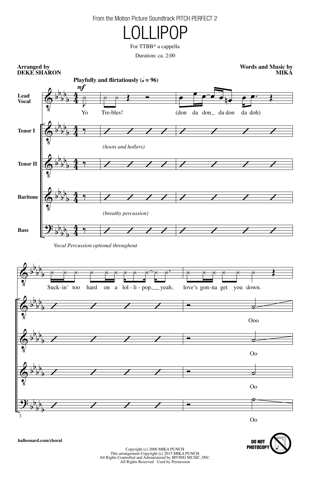 Deke Sharon Lollipop Sheet Music Notes & Chords for Choral - Download or Print PDF