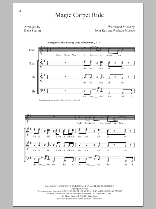 Deke Sharon Magic Carpet Ride Sheet Music Notes & Chords for TTBB - Download or Print PDF